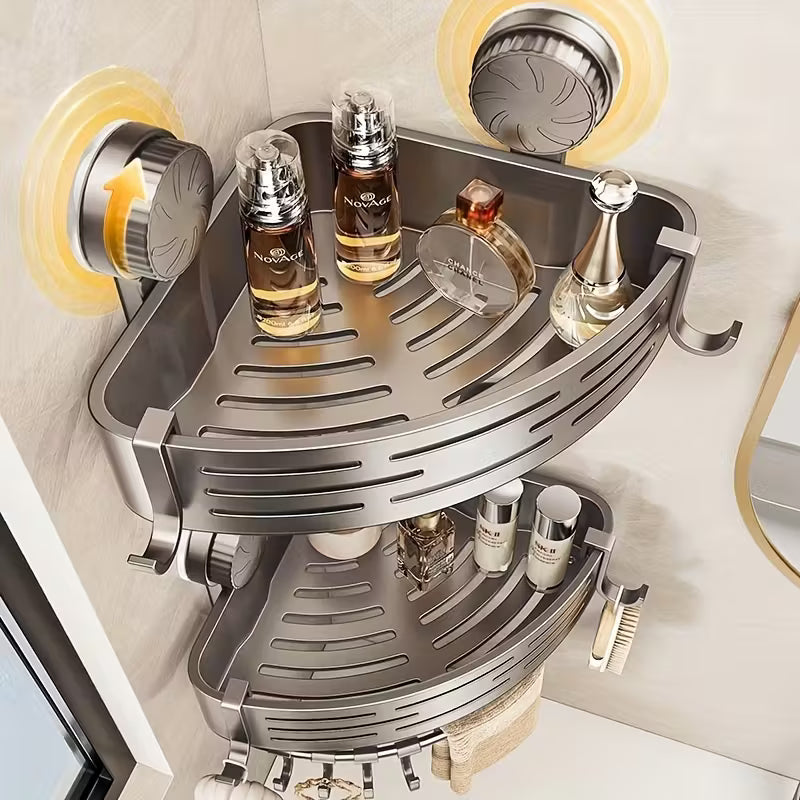 Úsporná rohová police do koupelny s přísavkami – bez vrtání