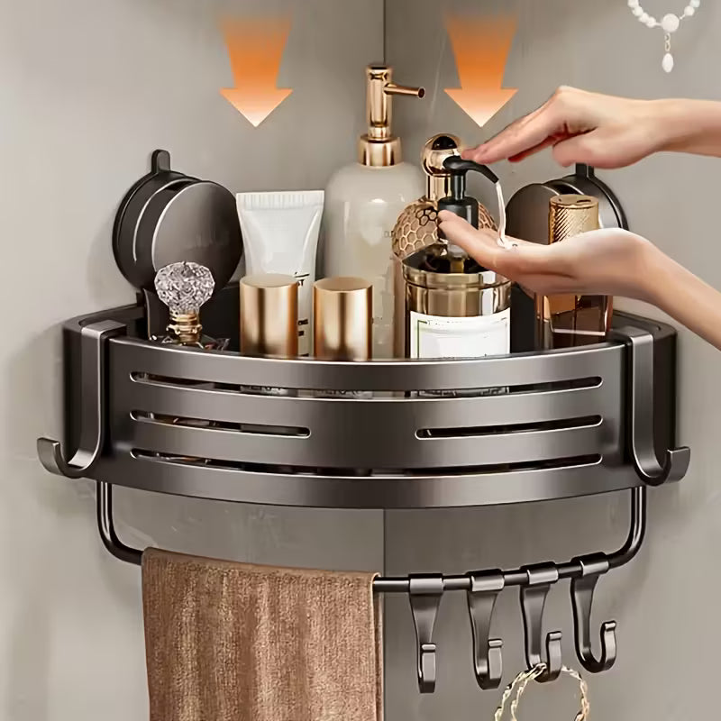 Úsporná rohová police do koupelny s přísavkami – bez vrtání