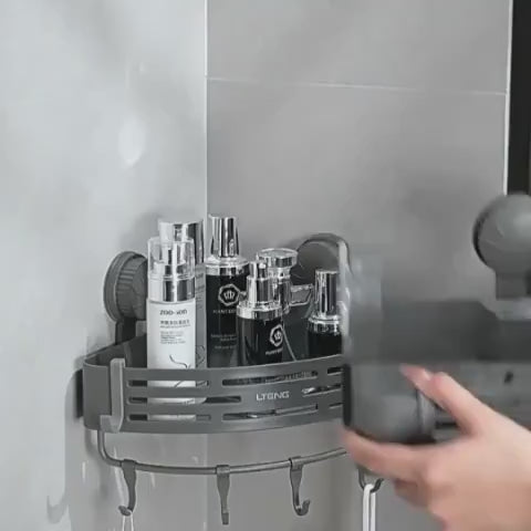 Úsporná rohová police do koupelny s přísavkami – bez vrtání